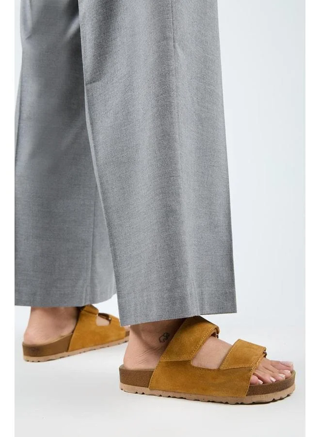 Vina Women's Genuine Leather Buckled Yellow Sandal.