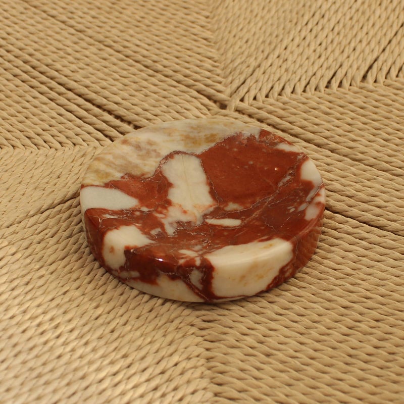 Nawgnail Natural Calacatta Red Marble Soap Dish, Round Small Jewelry Dish, Sponge Holder for Bathroom, Kitchen - Image 1