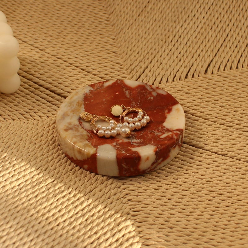 Nawgnail Natural Calacatta Red Marble Soap Dish, Round Small Jewelry Dish, Sponge Holder for Bathroom, Kitchen - Image 2