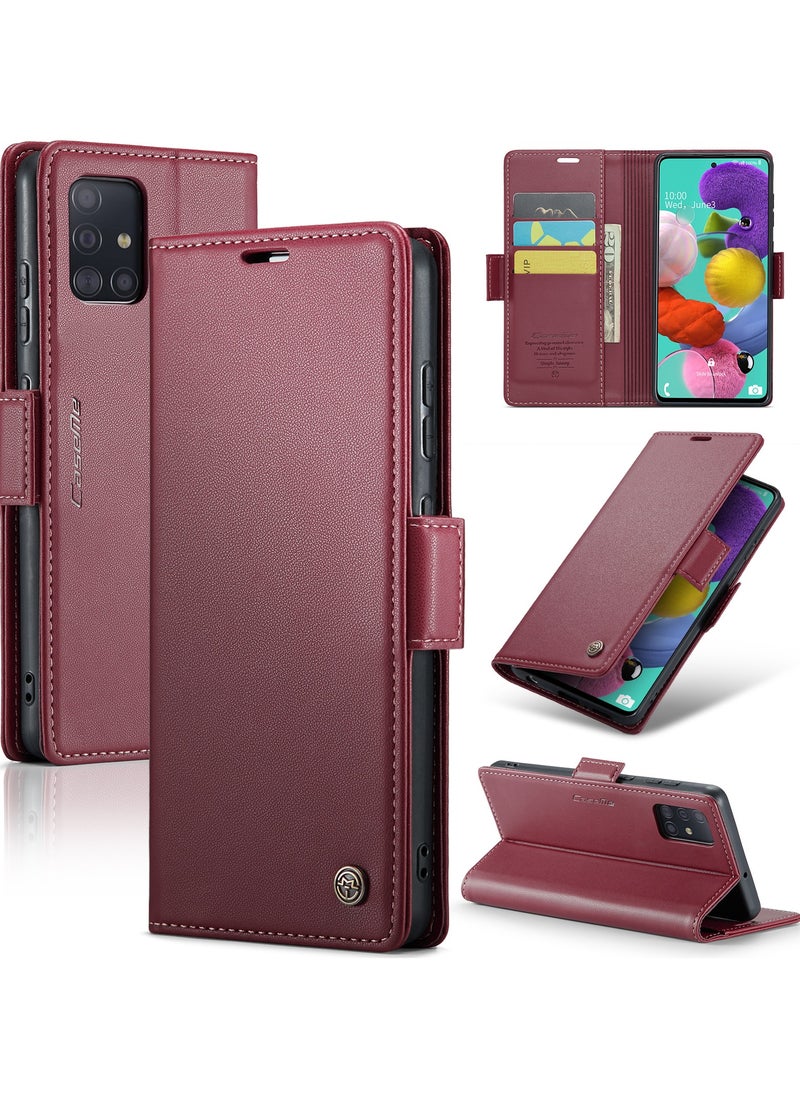 Generic - Flip Wallet Case for Samsung Galaxy A51 4G, Leather Magnetic Attachment Flip Case Burgundy - Image 1