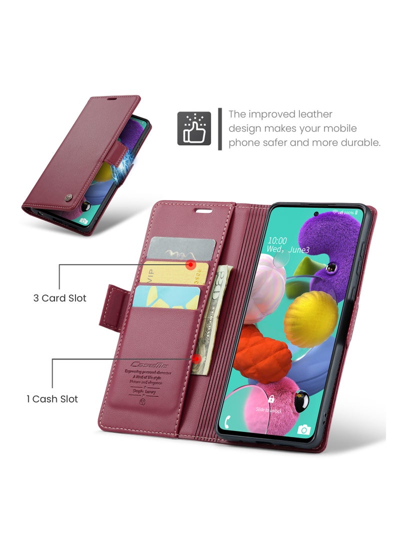 Generic - Flip Wallet Case for Samsung Galaxy A51 4G, Leather Magnetic Attachment Flip Case Burgundy - Image 1