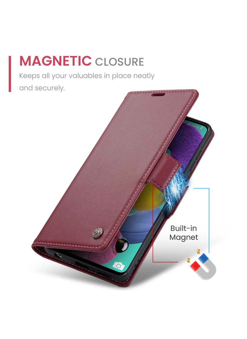 Generic - Flip Wallet Case for Samsung Galaxy A51 4G, Leather Magnetic Attachment Flip Case Burgundy - Image 1