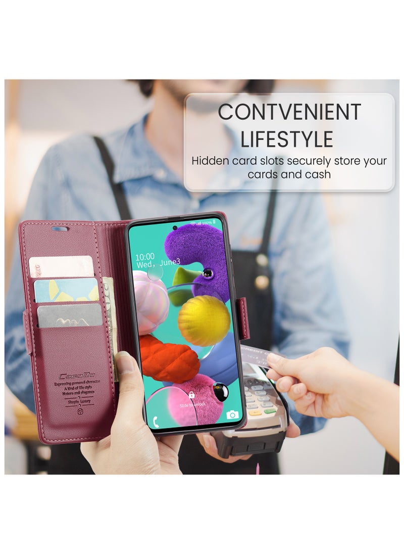 Generic - Flip Wallet Case for Samsung Galaxy A51 4G, Leather Magnetic Attachment Flip Case Burgundy - Image 1