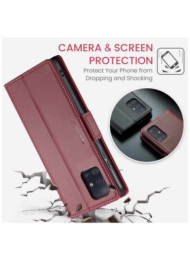 Generic - Flip Wallet Case for Samsung Galaxy A51 4G, Leather Magnetic Attachment Flip Case Burgundy - Image 1
