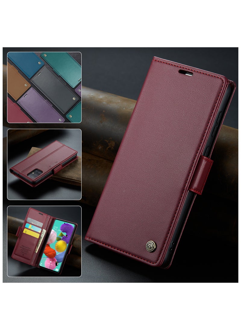 Generic - Flip Wallet Case for Samsung Galaxy A51 4G, Leather Magnetic Attachment Flip Case Burgundy - Image 1