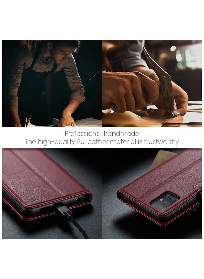 Generic - Flip Wallet Case for Samsung Galaxy A51 4G, Leather Magnetic Attachment Flip Case Burgundy - Image 1