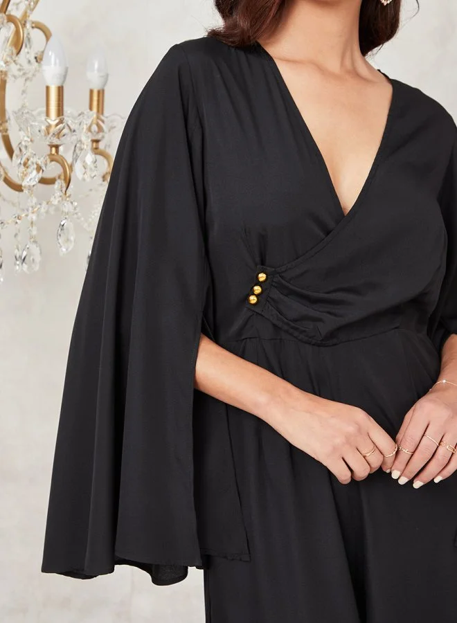 Styli  Slit Sleeves Wrap Front Wide Leg Jumpsuit for Women | Best Price UAE