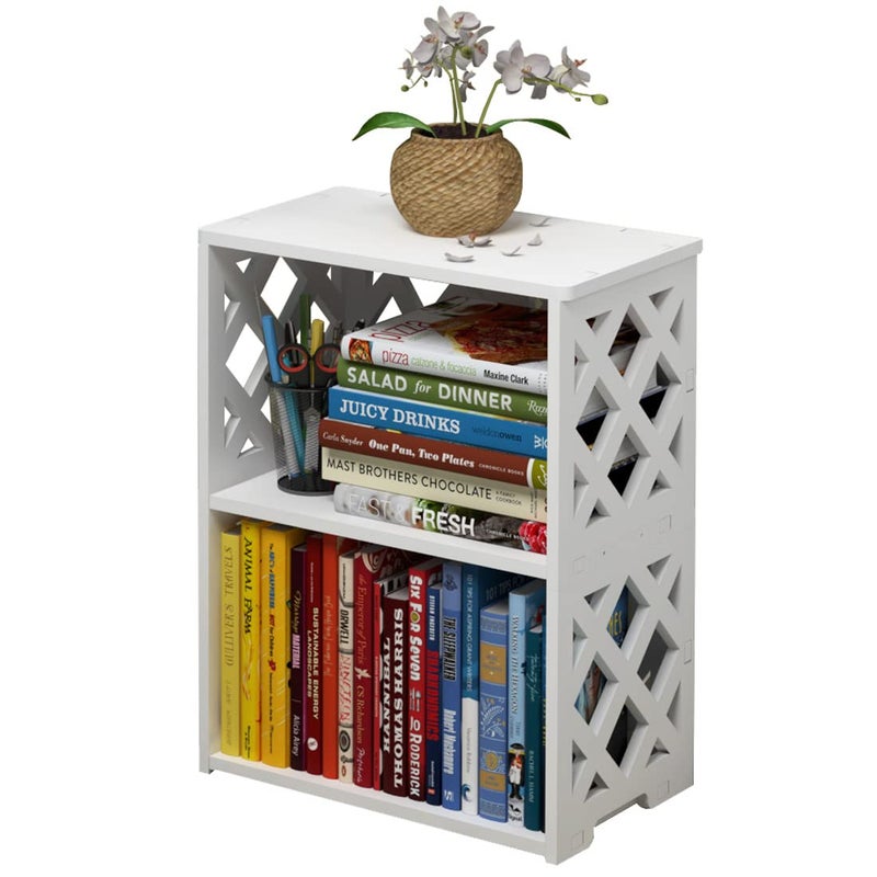 Rerii Rerii Small Bookshelf for Small Spaces 2Tier White Bookcase Compact Mini Short Bookshelf for Bedroom Living Room Office Kids Room