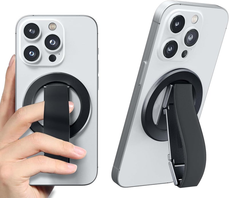 Azonee Magnetic Phone Ring Stand for MagSafe, Aluminum Alloy Kickstand with Silicone Loop Grip, Secure and Comfortable Phone Holder for iPhone & Android (Comes with 1 Magnet Ring) - Image 1
