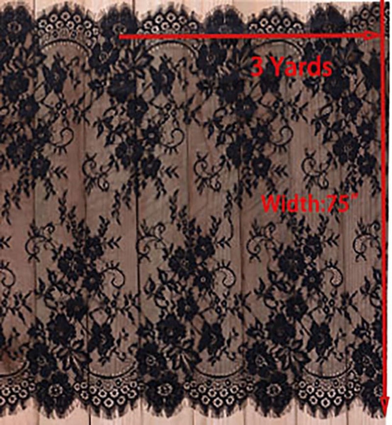 Zthread 3 Yards French Eyelash Lace Fabric Floral Embroidered Lace Fabric for Clothes Wedding Dress Sewing Home Decor (59"W x 3 Yards, Black) - Image 4