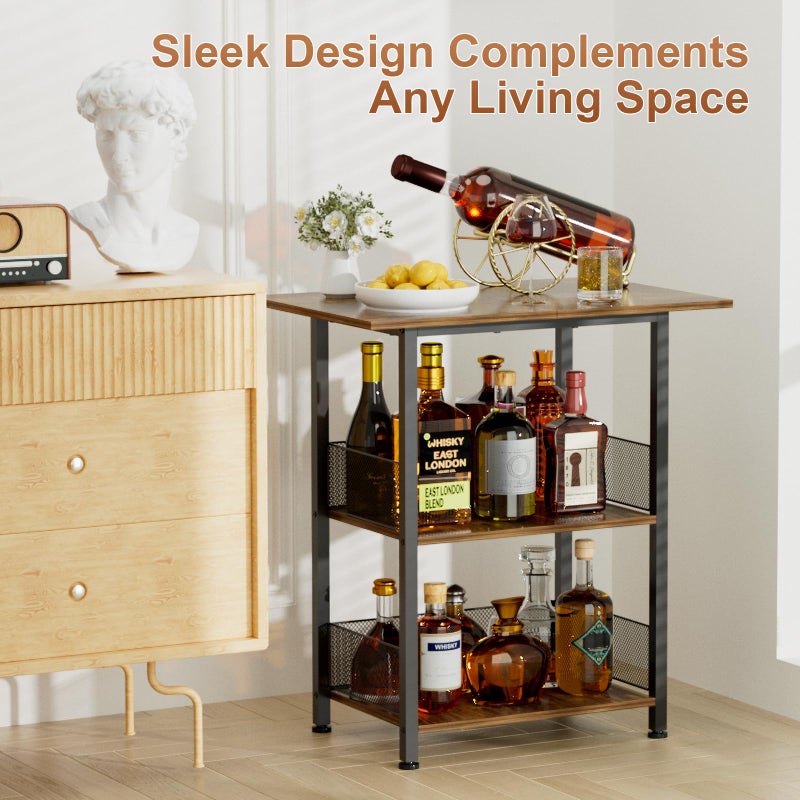 NEYCIL Mobile 3-Tier Bar Cart with Lockable Wheels - Freestanding Wine Rack & Liquor Cabinet for Kitchen, Dining Room, Home Bar in Black - Image 2