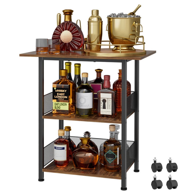 NEYCIL Mobile 3-Tier Bar Cart with Lockable Wheels - Freestanding Wine Rack & Liquor Cabinet for Kitchen, Dining Room, Home Bar in Black - Image 1