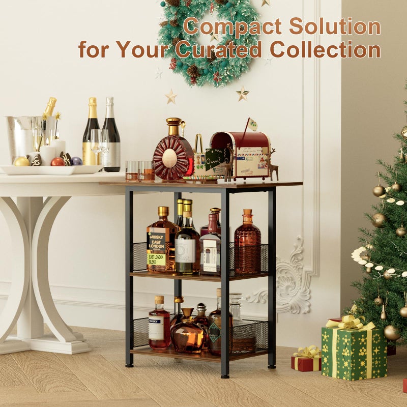 NEYCIL Mobile 3-Tier Bar Cart with Lockable Wheels - Freestanding Wine Rack & Liquor Cabinet for Kitchen, Dining Room, Home Bar in Black - Image 5