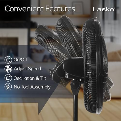 Lasko Pedestal Fan, Oscillating Fan for Bedroom with Adjustable Height and 3 Cooling Speeds, Portable, 18", Black, 1827 - Image 5