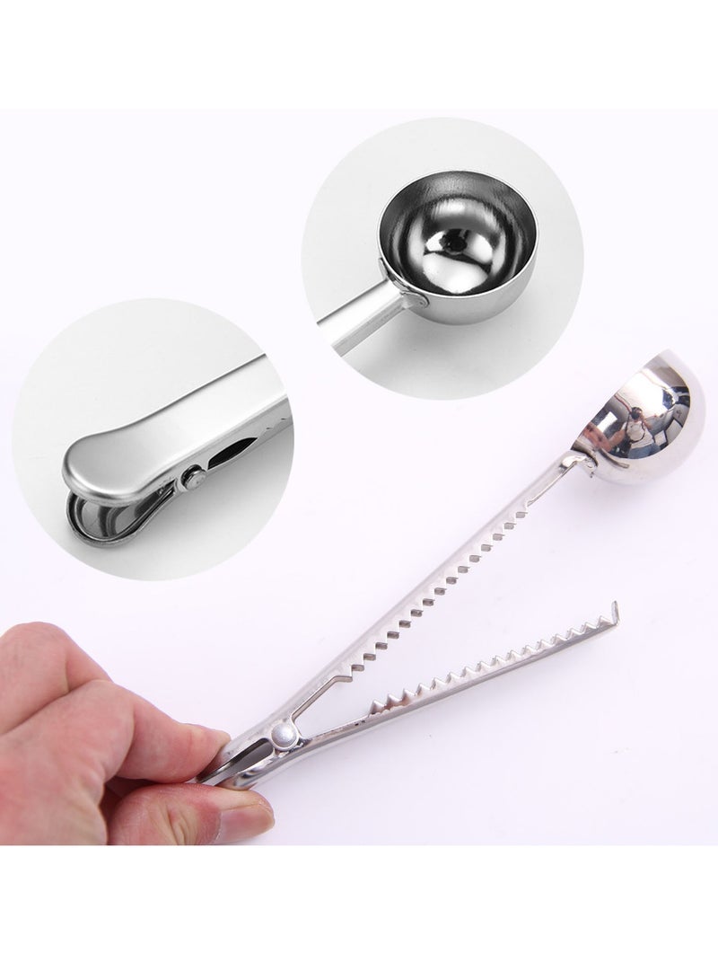 2 في 1 ملعقة قهوة بمشبك 2 في 1 ملعقة قهوة بمشبك ملعقة قهوة من الفولاذ المقاوم للصدأ بمقبض طويل مشبك كيس الختم - Image 4