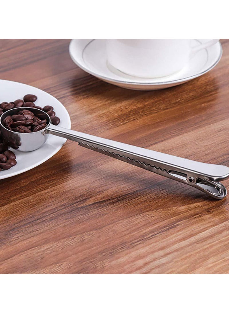2 في 1 ملعقة قهوة بمشبك 2 في 1 ملعقة قهوة بمشبك ملعقة قهوة من الفولاذ المقاوم للصدأ بمقبض طويل مشبك كيس الختم - Image 3