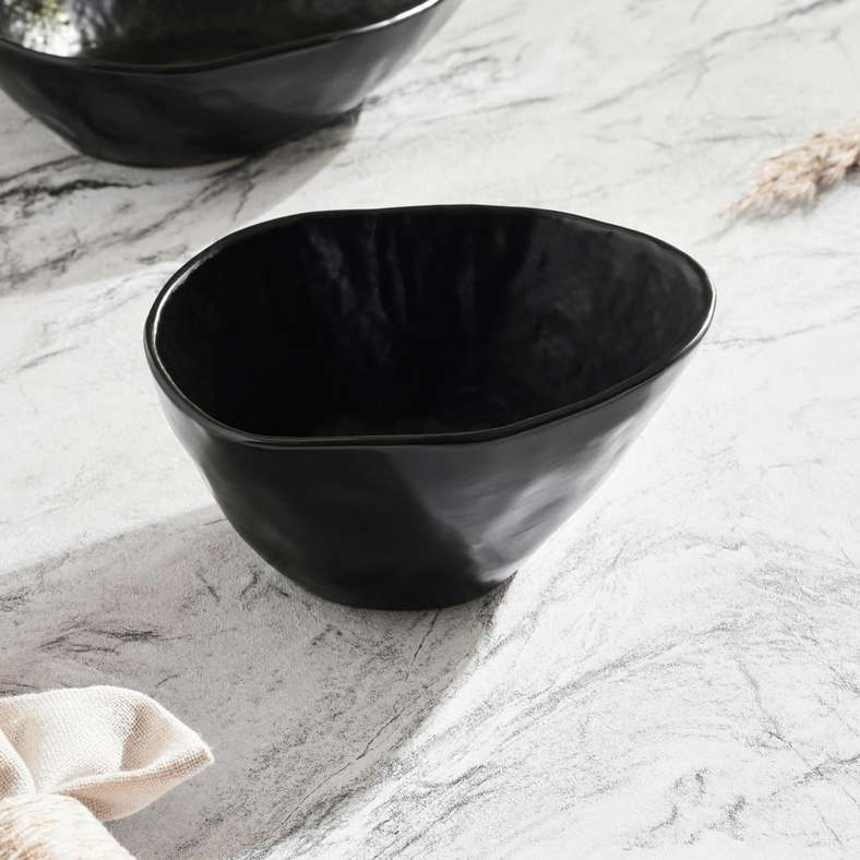 Pan Home Pebbly Stoneware Cereal Bow 15x11.3x8.2cm -Black - 171AIC9903137 - Image 1