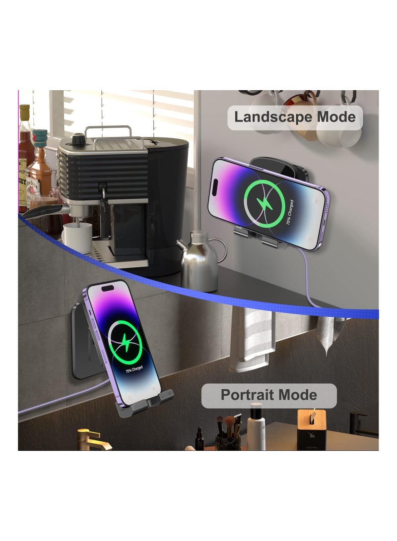 SYOSI Wall Mount Wireless Charger with Phone Holder, Desk Wireless Charger Wall Mounted Wireless Charging Phone Stand Adjustable Angle Wireless Charger Phone Holder Compatible with iPhone, Samsung, Android - Image 5