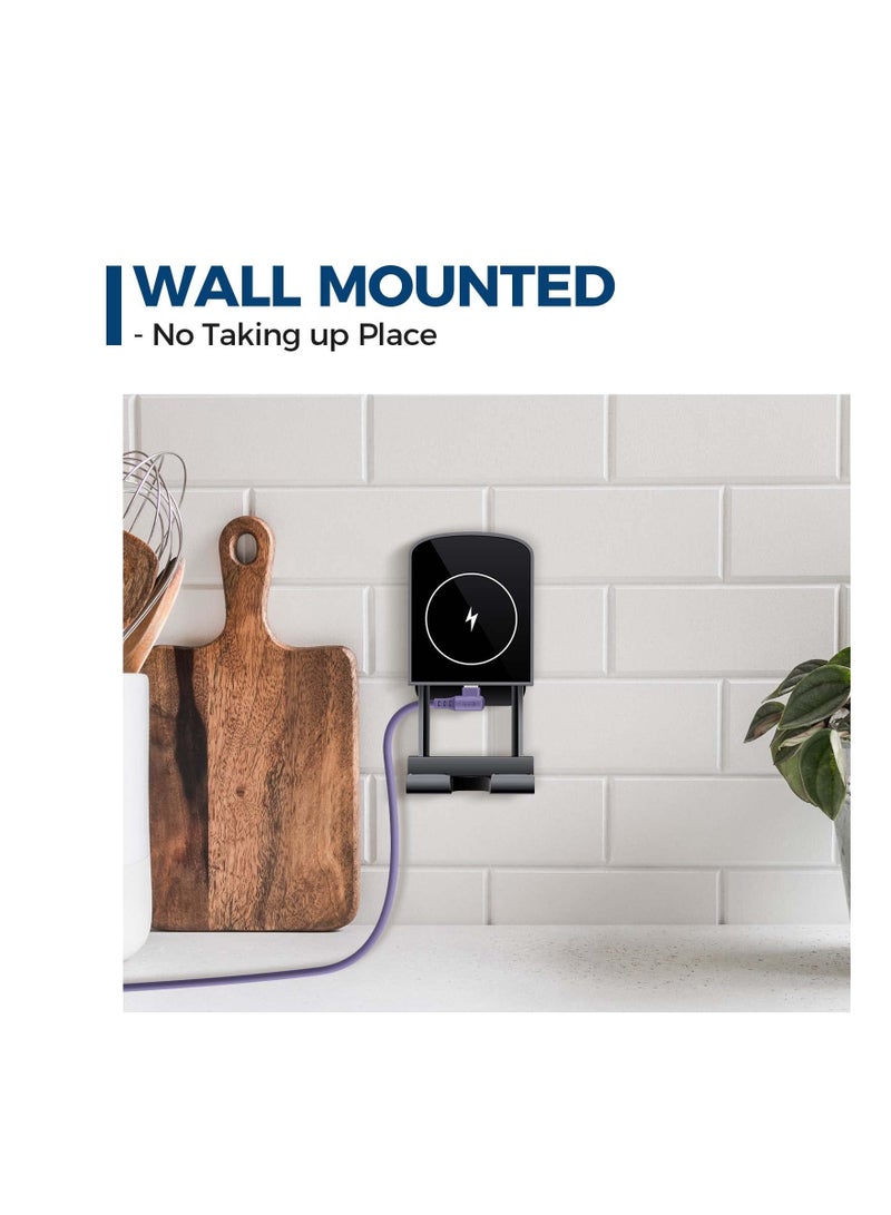 SYOSI Wall Mount Wireless Charger with Phone Holder, Desk Wireless Charger Wall Mounted Wireless Charging Phone Stand Adjustable Angle Wireless Charger Phone Holder Compatible with iPhone, Samsung, Android - Image 4