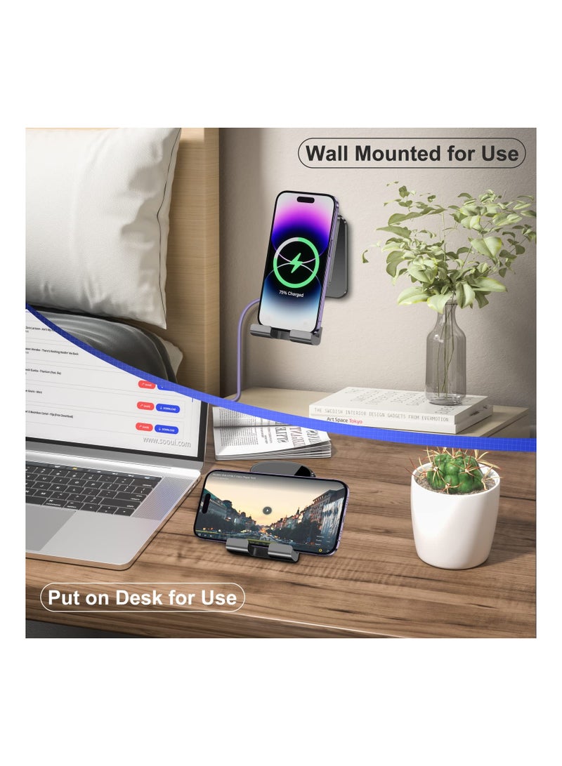 SYOSI Wall Mount Wireless Charger with Phone Holder, Desk Wireless Charger Wall Mounted Wireless Charging Phone Stand Adjustable Angle Wireless Charger Phone Holder Compatible with iPhone, Samsung, Android - Image 3
