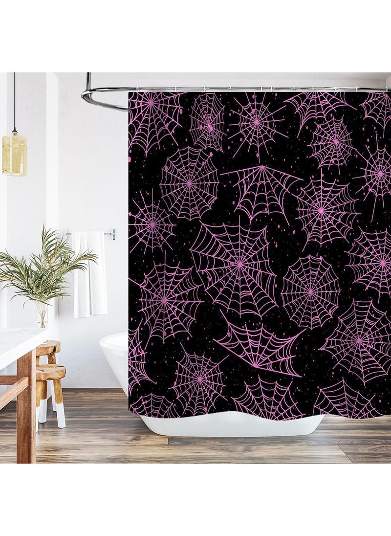 Ticuenicoa Ticuenicoa Spider Web Shower Curtain Halloween Theme Spider Print Shower Curtain Black Pink Web Decor Bathroom Curtains Fabric Bath Curtain with 12 Hooks Sets 72x72 Inches  - Image 1