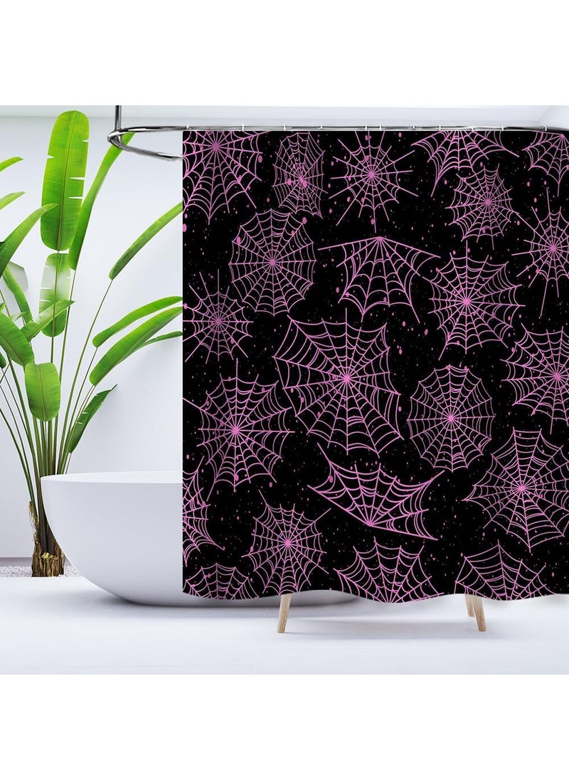 Ticuenicoa Ticuenicoa Spider Web Shower Curtain Halloween Theme Spider Print Shower Curtain Black Pink Web Decor Bathroom Curtains Fabric Bath Curtain with 12 Hooks Sets 72x72 Inches  - Image 4