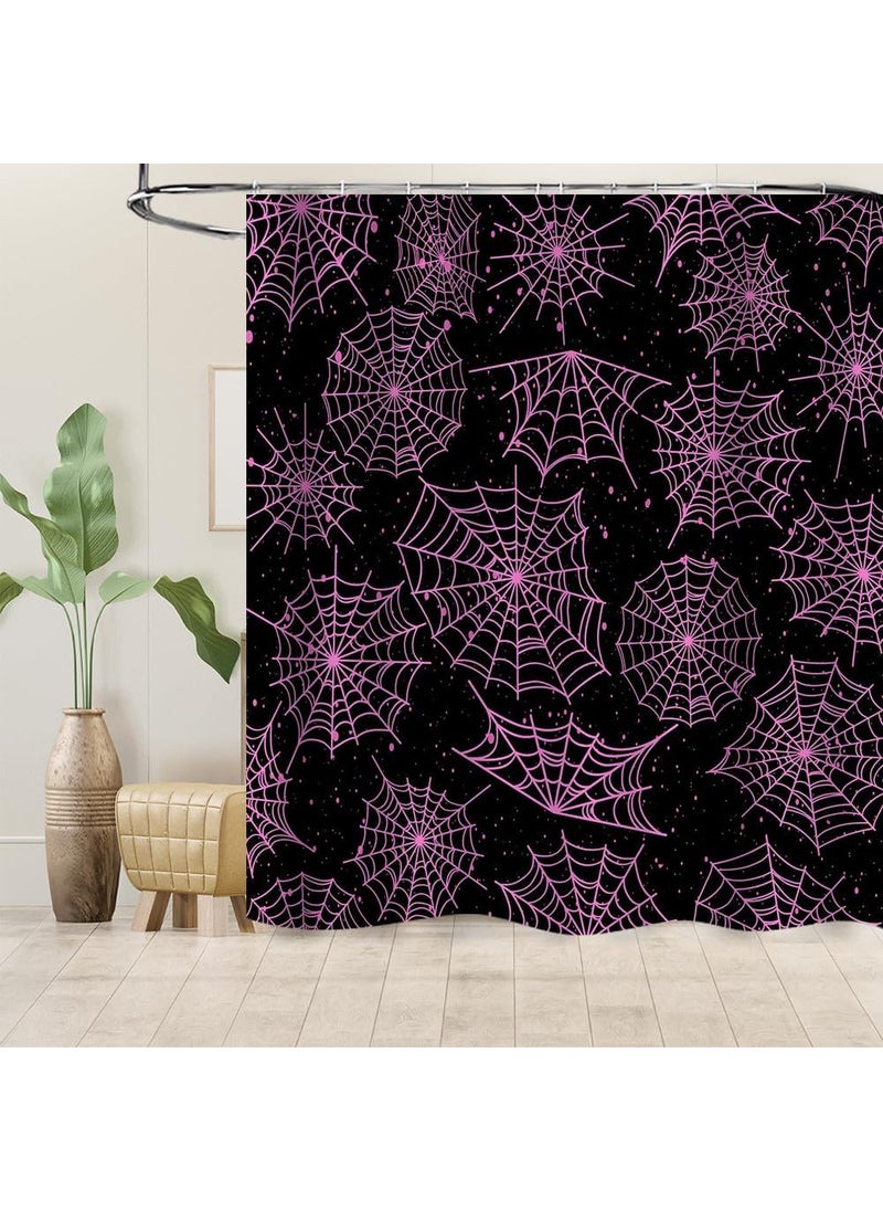 Ticuenicoa Ticuenicoa Spider Web Shower Curtain Halloween Theme Spider Print Shower Curtain Black Pink Web Decor Bathroom Curtains Fabric Bath Curtain with 12 Hooks Sets 72x72 Inches  - Image 5