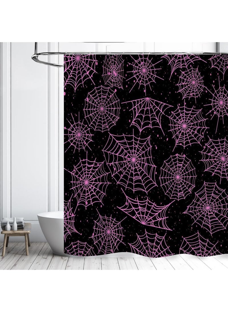 Ticuenicoa Ticuenicoa Spider Web Shower Curtain Halloween Theme Spider Print Shower Curtain Black Pink Web Decor Bathroom Curtains Fabric Bath Curtain with 12 Hooks Sets 72x72 Inches  - Image 3