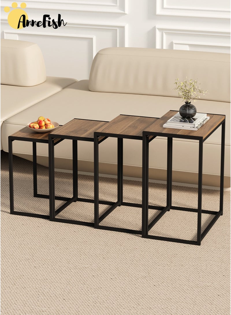 AnneFish 4Pcs C-Shaped Coffee Service Table Set Sofa Side Nesting Table End Table For Home Living Room Bedroom Small Coffee Table Couch Table Metal Frame Easy Assembly - Image 2