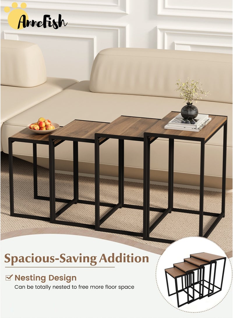 AnneFish 4Pcs C-Shaped Coffee Service Table Set Sofa Side Nesting Table End Table For Home Living Room Bedroom Small Coffee Table Couch Table Metal Frame Easy Assembly - Image 4