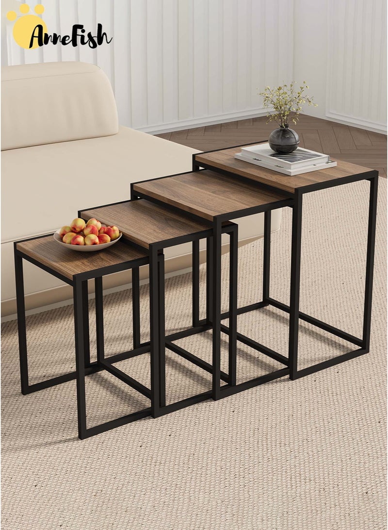 AnneFish 4Pcs C-Shaped Coffee Service Table Set Sofa Side Nesting Table End Table For Home Living Room Bedroom Small Coffee Table Couch Table Metal Frame Easy Assembly - Image 1