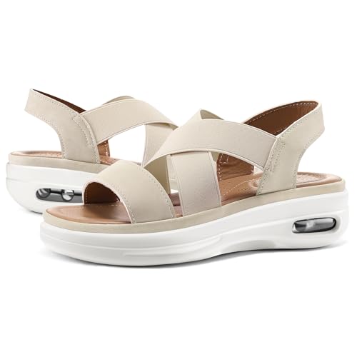 mysoft Women's Comfortable Walking Sandals Air Cushion Sport Slingback Elastic Band Platform Shoes - Image 2