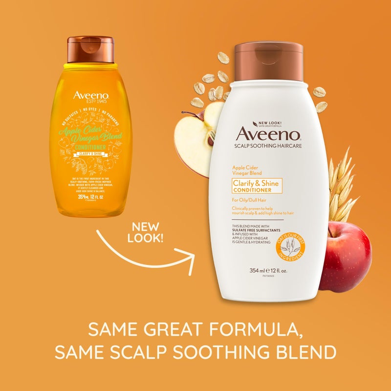 Aveeno Apple Cider Vinegar Sulfate-Free Conditioner for Balance & High Shine, Daily Moisturizing & Scalp Soothing Conditioner for Oily or Dull Hair, Paraben & Dye-Free, 12oz - Image 2