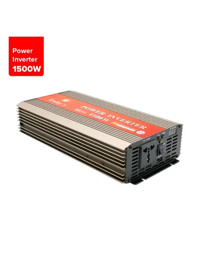 توبيز محول طاقة للسيارة 1500 واط، شاشة LED، محول طاقة تيار متردد من 12 فولت إلى 220 فولت، عاكس موجة جيبية معدلة لأجهزة الكمبيوتر المحمول والكمبيوتر اللوحي والأنظمة الشمسية والتخييم - INVERTER 1500 - Image 1