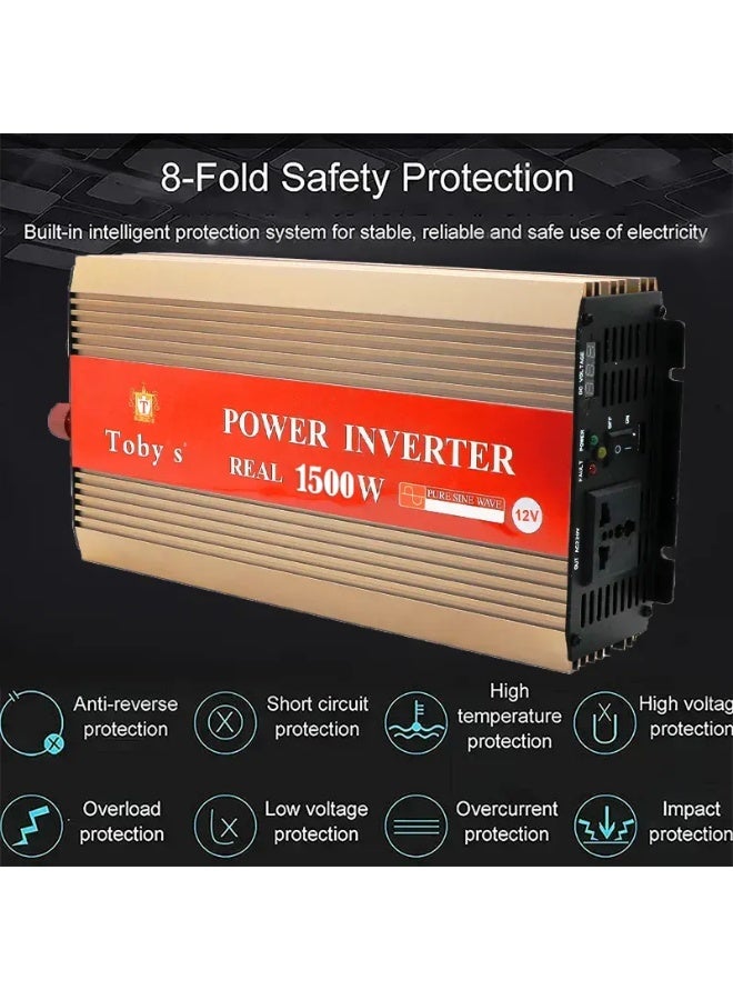 توبيز محول طاقة للسيارة 1500 واط، شاشة LED، محول طاقة تيار متردد من 12 فولت إلى 220 فولت، عاكس موجة جيبية معدلة لأجهزة الكمبيوتر المحمول والكمبيوتر اللوحي والأنظمة الشمسية والتخييم - INVERTER 1500 - Image 2