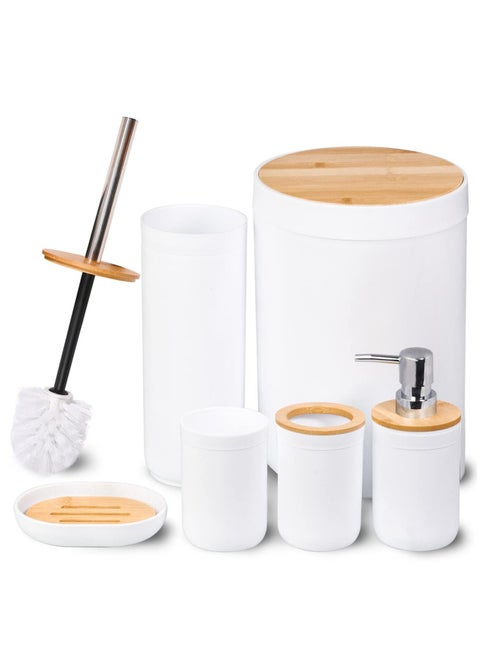 6 Piece Practical Bamboo Bathroom Accessory Set Toilet Kit for Home Washing Room Toilet