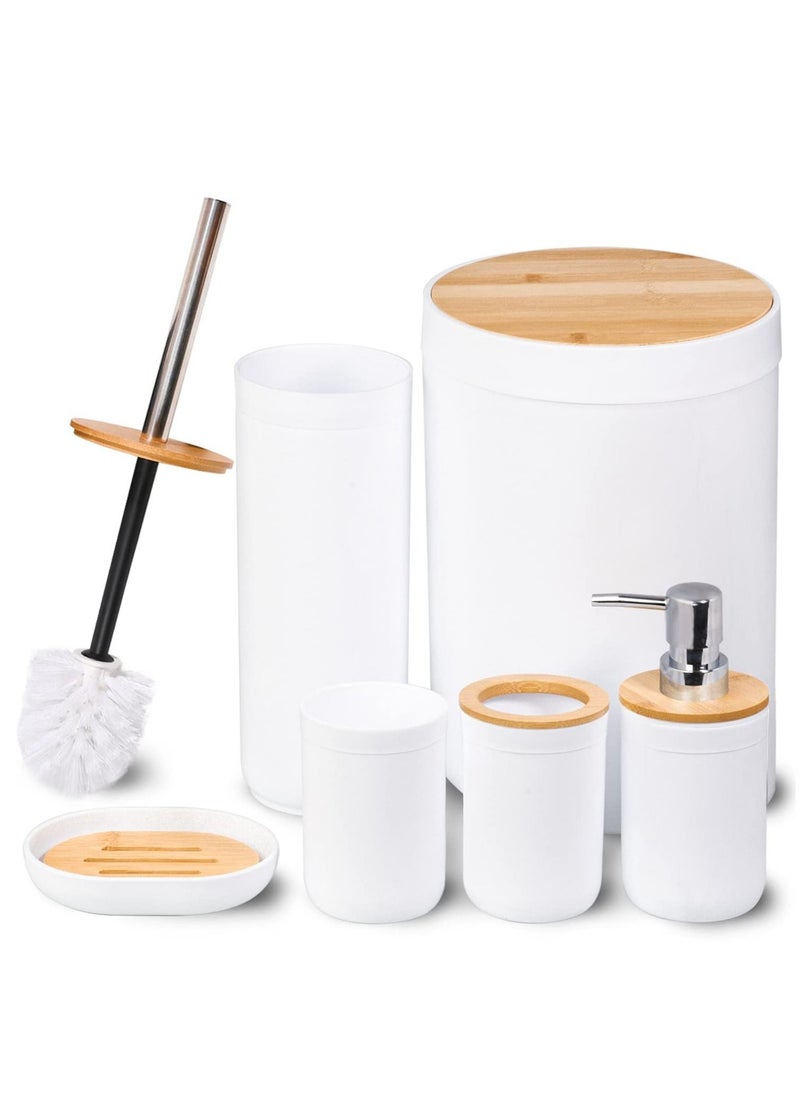 MIXDE 6 Piece Practical Bamboo Bathroom Accessory Set Toilet Kit for Home Washing Room Toilet  - Image 1