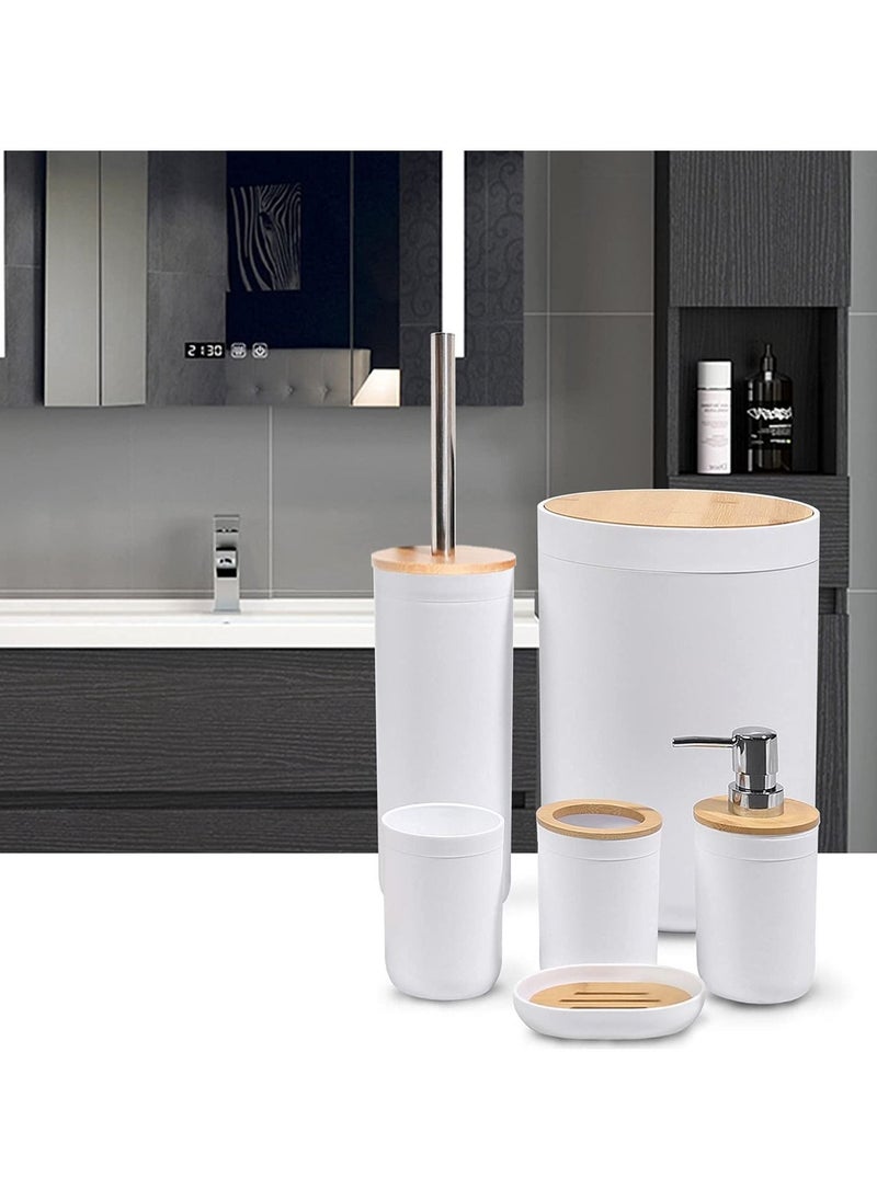 MIXDE 6 Piece Practical Bamboo Bathroom Accessory Set Toilet Kit for Home Washing Room Toilet  - Image 5