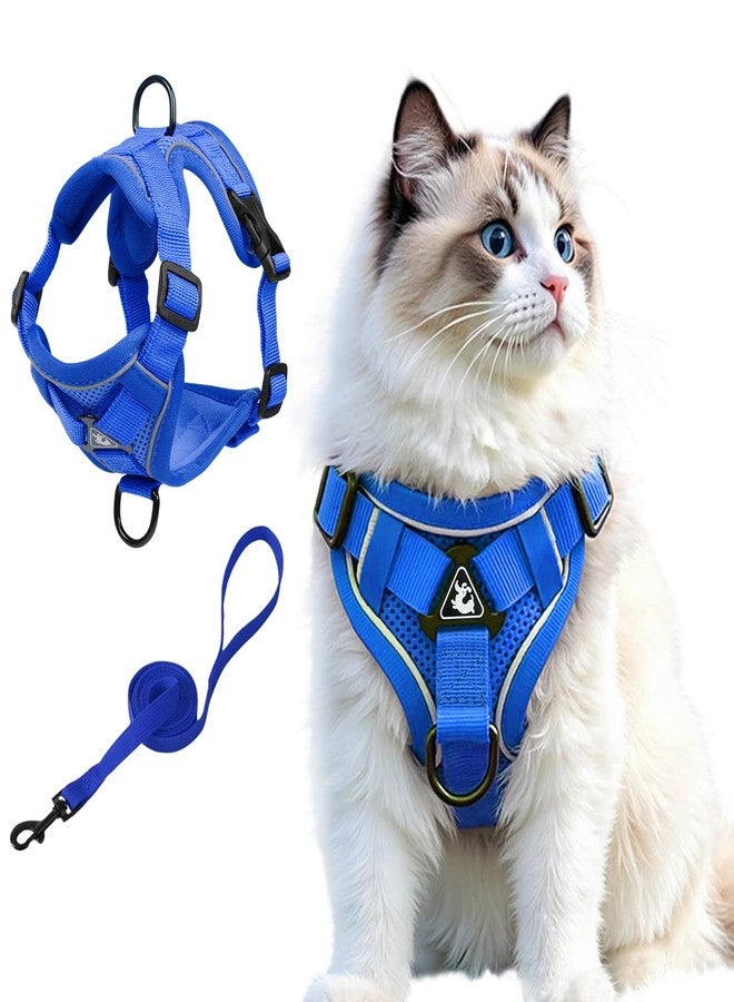skmeditec Cat Harness and Leash Set, Upgraded Escape Proof Adjustable Kitten Vest with Lead for Small Cat Outdoor Walking, Soft Breathable Mesh Jacket with Reflective Strips for Dark Night (S, Klein Blue) - Image 1