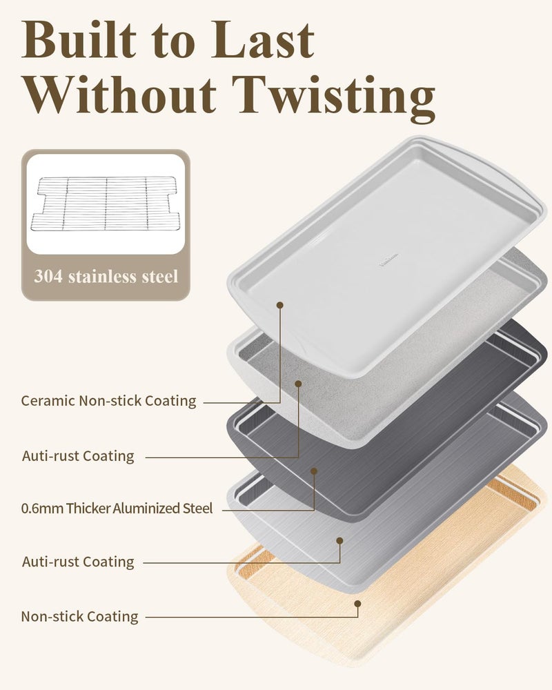 Ymiton Nonstick Crisp Baking Tray With Wire Rack, Ceramic Coating Jelly Roll 15x10 Cookie Sheet Pan, Non-Toxic, PTFE & PFOA Free, Oven Safe 550Â°F, Dishwasher Safe, Aluminized Steel, Sunshine Cream - Image 4