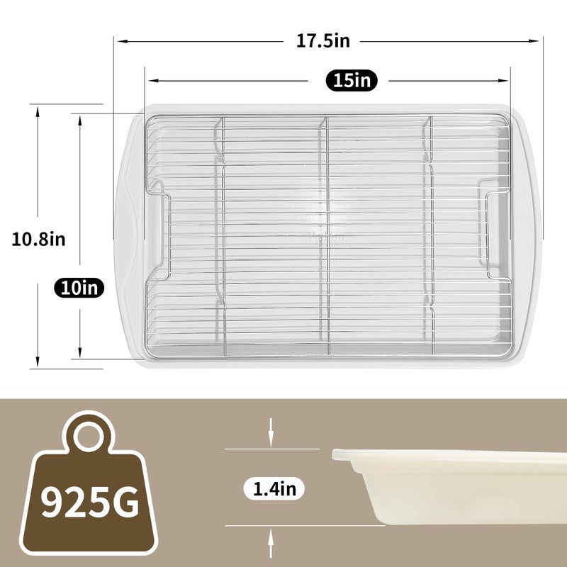 Ymiton Nonstick Crisp Baking Tray With Wire Rack, Ceramic Coating Jelly Roll 15x10 Cookie Sheet Pan, Non-Toxic, PTFE & PFOA Free, Oven Safe 550Â°F, Dishwasher Safe, Aluminized Steel, Sunshine Cream - Image 3