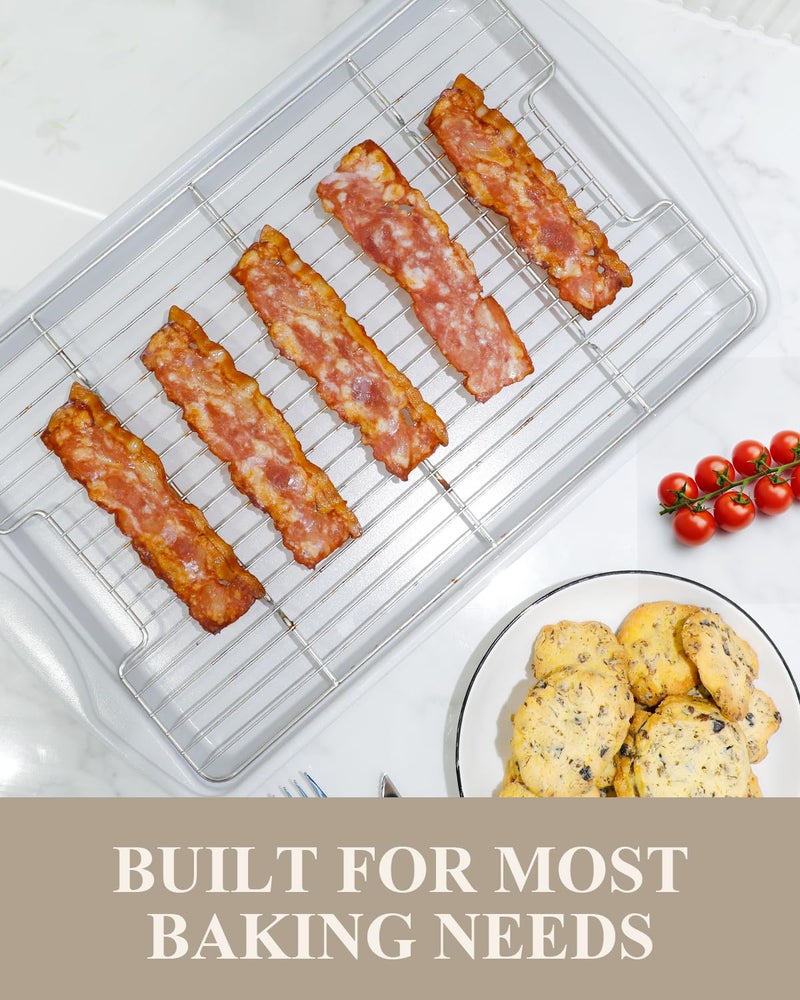 Ymiton Nonstick Crisp Baking Tray With Wire Rack, Ceramic Coating Jelly Roll 15x10 Cookie Sheet Pan, Non-Toxic, PTFE & PFOA Free, Oven Safe 550Â°F, Dishwasher Safe, Aluminized Steel, Sunshine Cream - Image 2