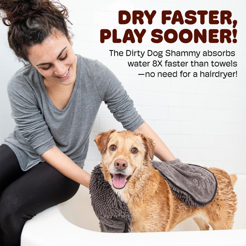 Dog Gone Smart The Dirty Dog Shammy - Fast Drying Plush Shammy Towel with Dual Hand Pockets and Elastic - Super Absorbent Microfiber and Machine Washable - Grey - Image 3
