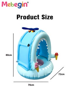 MEBEGIN Shark Shape Swimming Ring with Sun Canopy and 2 Ice Cream Decorations, Inflatable Baby Pool Float with Safety Seat, Comfortable Infant Floaty, Fun Water Toys for Kids, Suitable for Family Swimming Pools, Outdoor Trips, Lakes and Beaches, 70*72*80cm  - Image 3