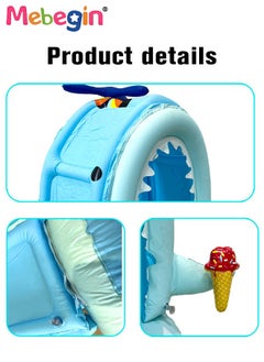 MEBEGIN Shark Shape Swimming Ring with Sun Canopy and 2 Ice Cream Decorations, Inflatable Baby Pool Float with Safety Seat, Comfortable Infant Floaty, Fun Water Toys for Kids, Suitable for Family Swimming Pools, Outdoor Trips, Lakes and Beaches, 70*72*80cm  - Image 4