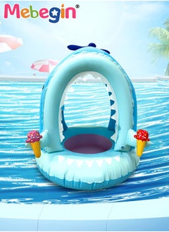 MEBEGIN Shark Shape Swimming Ring with Sun Canopy and 2 Ice Cream Decorations, Inflatable Baby Pool Float with Safety Seat, Comfortable Infant Floaty, Fun Water Toys for Kids, Suitable for Family Swimming Pools, Outdoor Trips, Lakes and Beaches, 70*72*80cm  - Image 2
