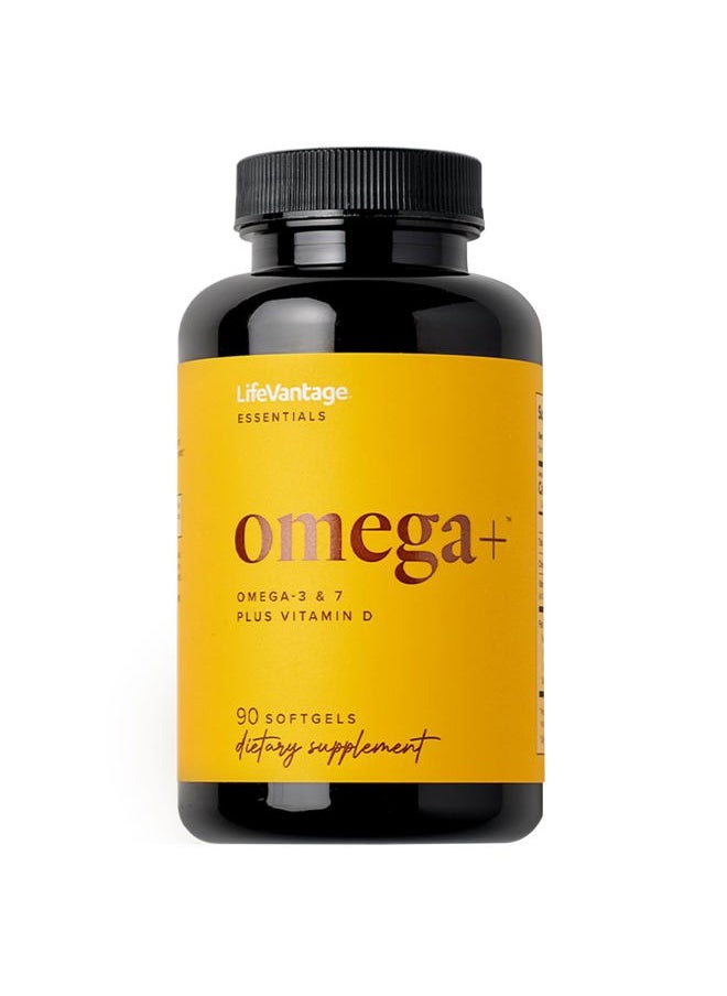 LifeVantage - Omega+ - Supplement 3-in-1 Blend of Omega-7, Vitamin D and Omega-3 - for Brain, Cardiovascular, Skin Health and Immunity - 90 Softgels - Image 1
