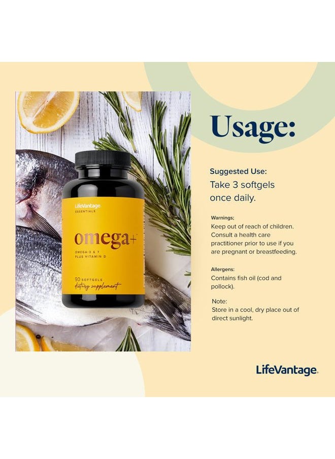 LifeVantage - Omega+ - Supplement 3-in-1 Blend of Omega-7, Vitamin D and Omega-3 - for Brain, Cardiovascular, Skin Health and Immunity - 90 Softgels - Image 1