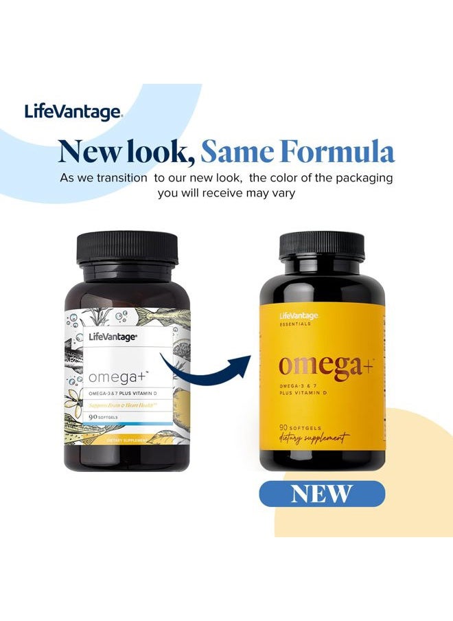 LifeVantage - Omega+ - Supplement 3-in-1 Blend of Omega-7, Vitamin D and Omega-3 - for Brain, Cardiovascular, Skin Health and Immunity - 90 Softgels - Image 1
