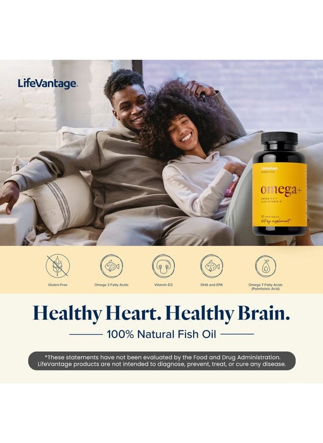LifeVantage - Omega+ - Supplement 3-in-1 Blend of Omega-7, Vitamin D and Omega-3 - for Brain, Cardiovascular, Skin Health and Immunity - 90 Softgels - Image 1